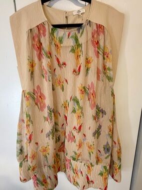 entro Beige Floral Sleeveless Tunic with Pink Yellow Accents